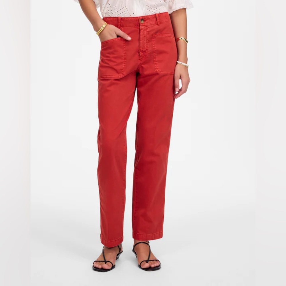 NWT Madewell Women's Crimson Red The Taper-Leg Utility Pant Garment-Dyed Twill 2